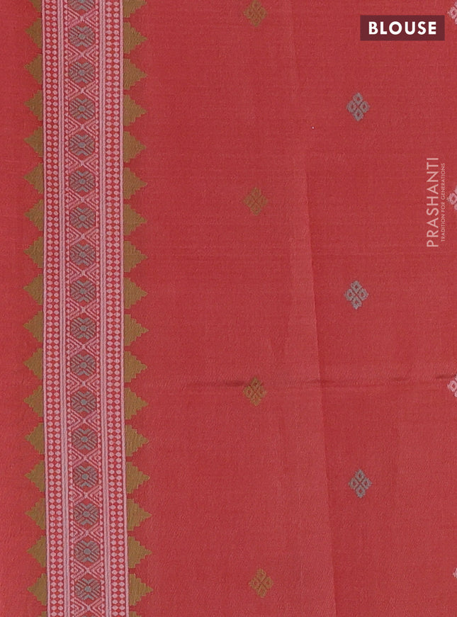 Sambalpuri semi silk saree elephant grey and orange with allover ikat butta weaves and thread woven border