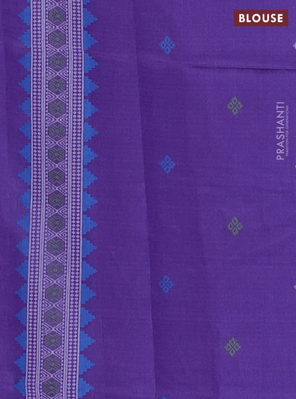 Sambalpuri semi silk saree mustard yellow and violet with allover ikat butta weaves and thread woven border