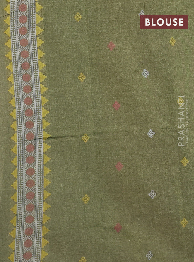 Sambalpuri semi silk saree purple and sap green with allover ikat butta weaves and thread woven border