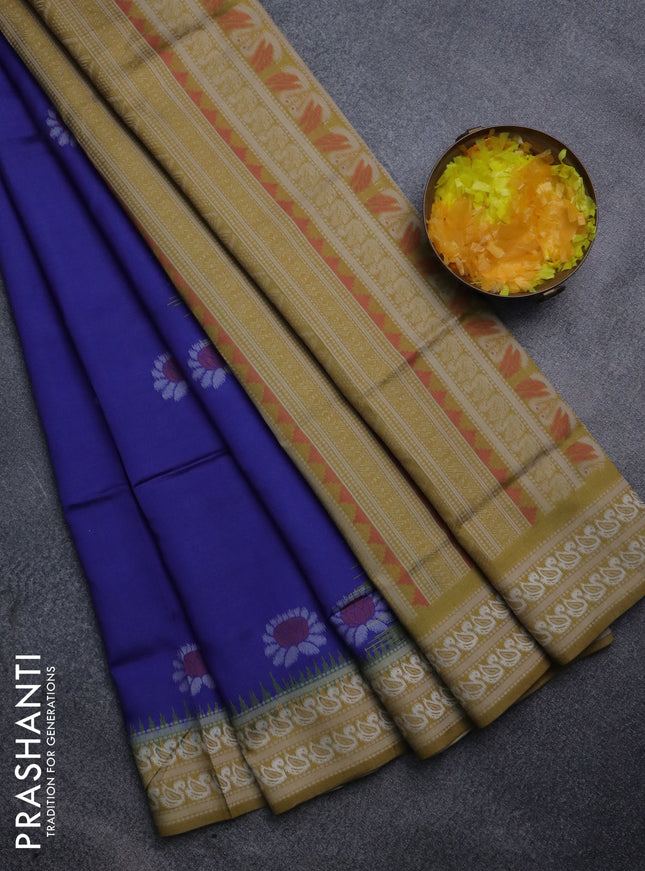 Sambalpuri semi silk saree blue and yellow with allover ikat butta weaves and thread woven border