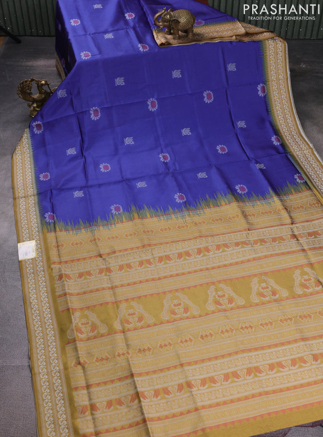 Sambalpuri semi silk saree blue and yellow with allover ikat butta weaves and thread woven border