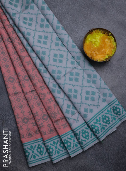 Sambalpuri semi silk saree peach shade and grey with allover ikat weaves and thread woven border