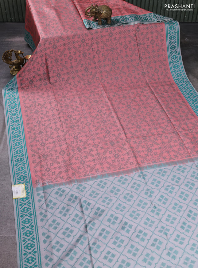 Sambalpuri semi silk saree peach shade and grey with allover ikat weaves and thread woven border