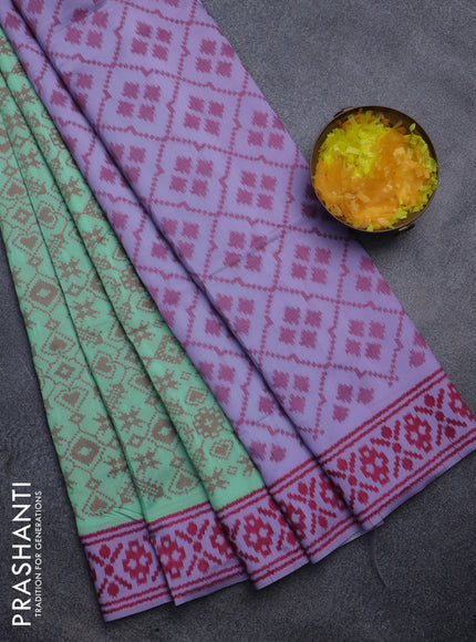 Sambalpuri semi silk saree teal green and lavender shade with allover ikat weaves and thread woven border
