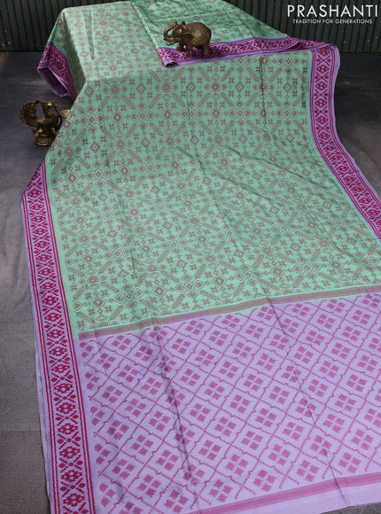 Sambalpuri semi silk saree teal green and lavender shade with allover ikat weaves and thread woven border
