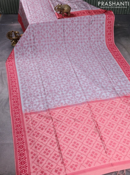 Sambalpuri semi silk saree grey and peach orange with allover ikat weaves and thread woven border