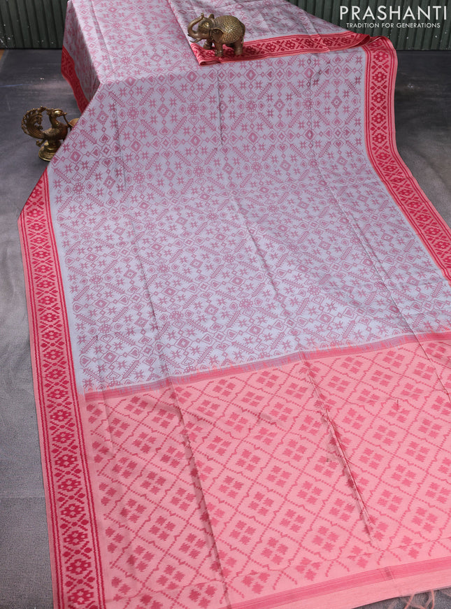 Sambalpuri semi silk saree grey and peach orange with allover ikat weaves and thread woven border