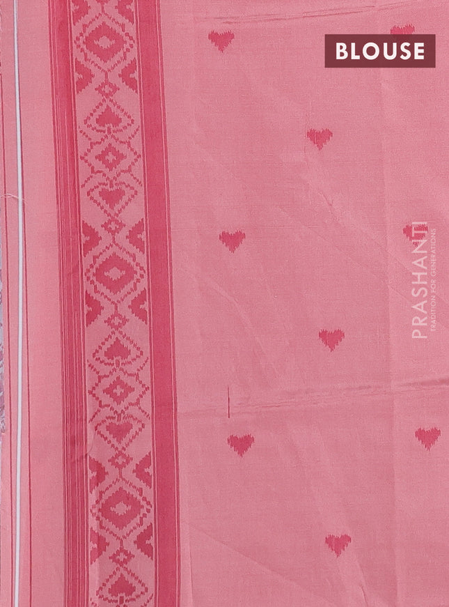 Sambalpuri semi silk saree grey and peach orange with allover ikat weaves and thread woven border