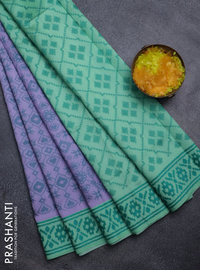 Sambalpuri semi silk saree lavender and green shade with allover ikat weaves and thread woven border