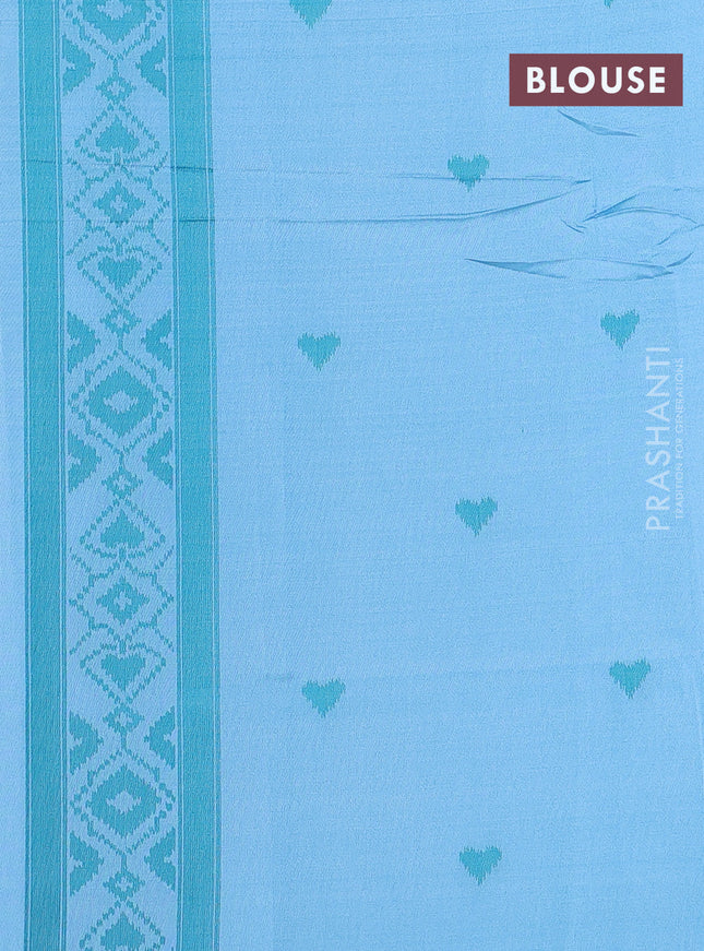 Sambalpuri semi silk saree lime yellow and light blue with allover ikat weaves and thread woven border