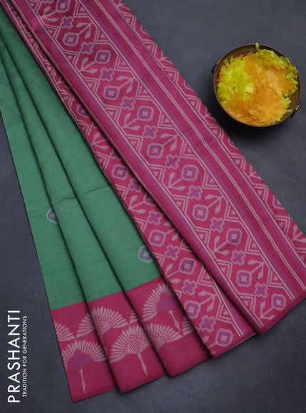 Sambalpuri semi silk saree green and magenta pink with allover ikat butta weaves and thread woven border