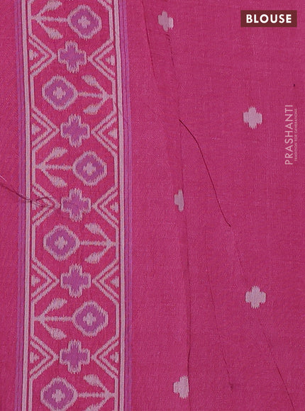 Sambalpuri semi silk saree green and magenta pink with allover ikat butta weaves and thread woven border