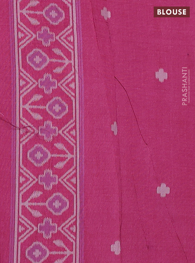 Sambalpuri semi silk saree green and magenta pink with allover ikat butta weaves and thread woven border