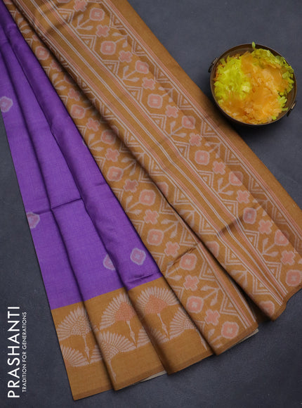 Sambalpuri semi silk saree violet and dark mustard with allover ikat butta weaves and thread woven border