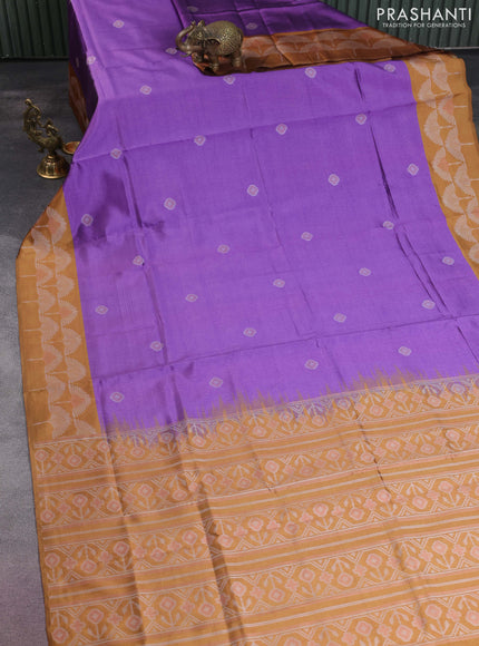 Sambalpuri semi silk saree violet and dark mustard with allover ikat butta weaves and thread woven border