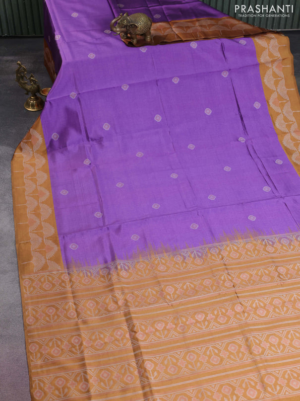 Sambalpuri semi silk saree violet and dark mustard with allover ikat butta weaves and thread woven border