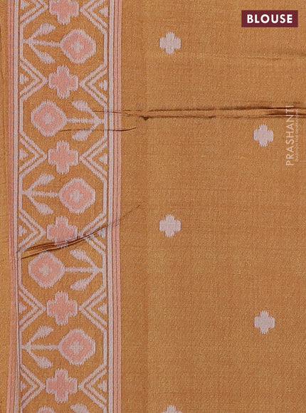 Sambalpuri semi silk saree violet and dark mustard with allover ikat butta weaves and thread woven border