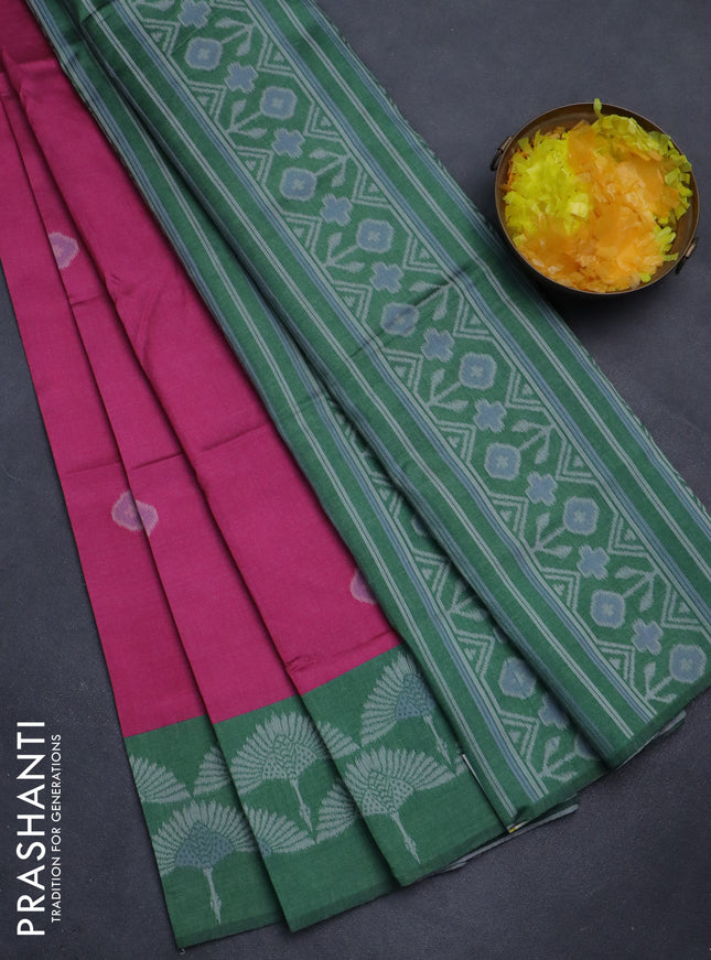 Sambalpuri semi silk saree pink and green with allover ikat butta weaves and thread woven border