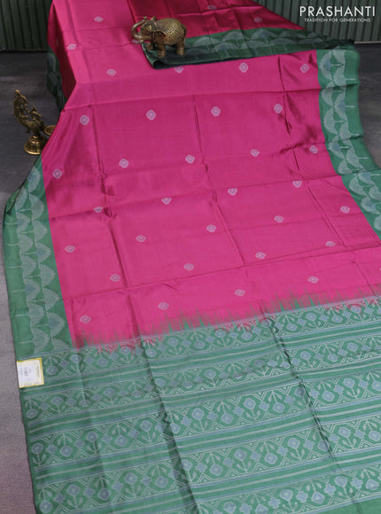 Sambalpuri semi silk saree pink and green with allover ikat butta weaves and thread woven border