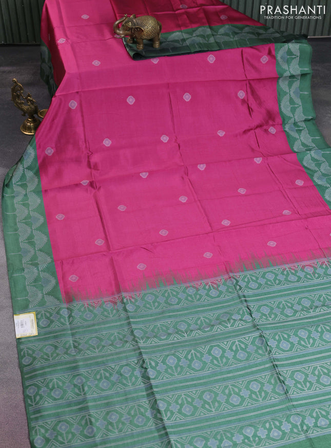Sambalpuri semi silk saree pink and green with allover ikat butta weaves and thread woven border