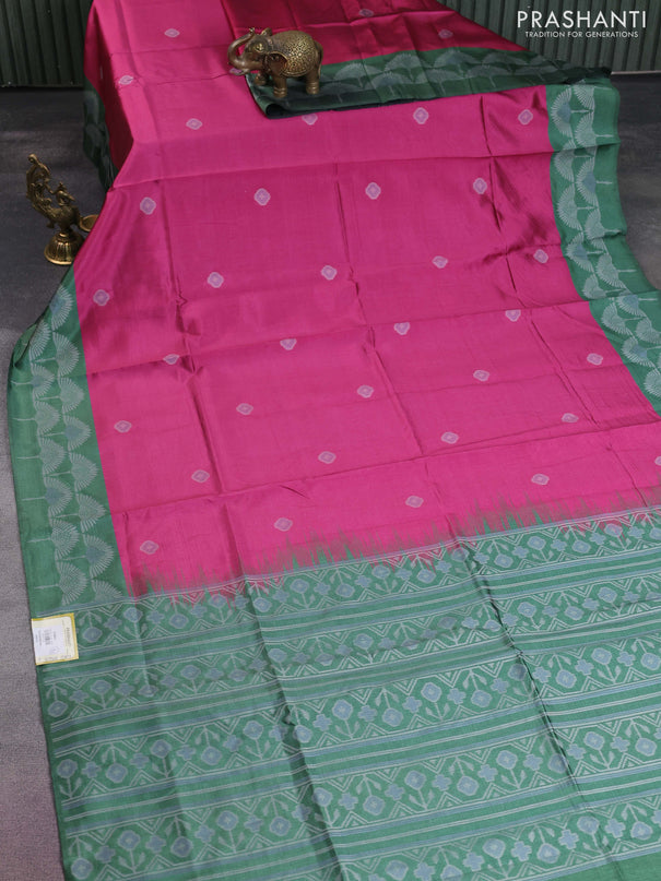 Sambalpuri semi silk saree pink and green with allover ikat butta weaves and thread woven border