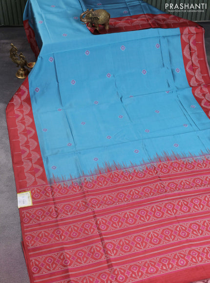 Sambalpuri semi silk saree pastel blue and maroon with allover ikat butta weaves and thread woven border