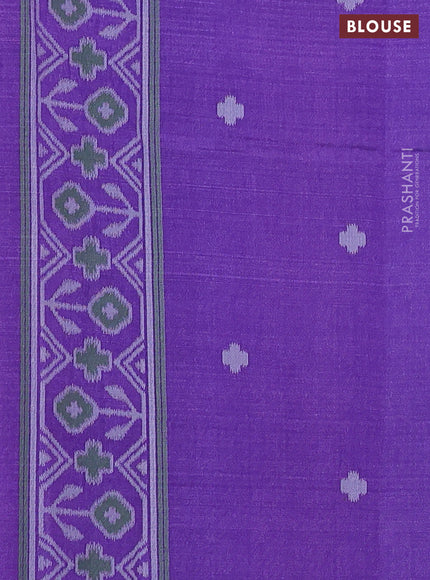 Sambalpuri semi silk saree mustard yellow and violet with allover ikat butta weaves and thread woven border