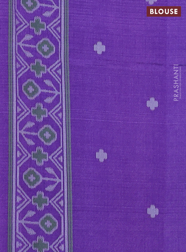 Sambalpuri semi silk saree mustard yellow and violet with allover ikat butta weaves and thread woven border