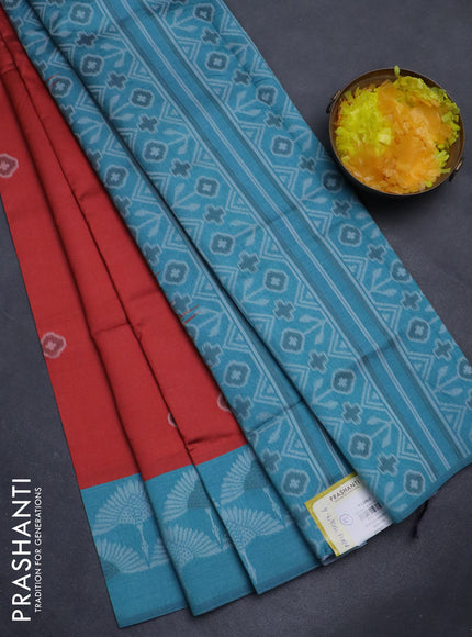 Sambalpuri semi silk saree red and pastel blue with allover ikat butta weaves and thread woven border
