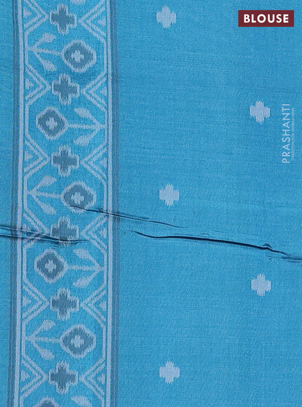 Sambalpuri semi silk saree red and pastel blue with allover ikat butta weaves and thread woven border