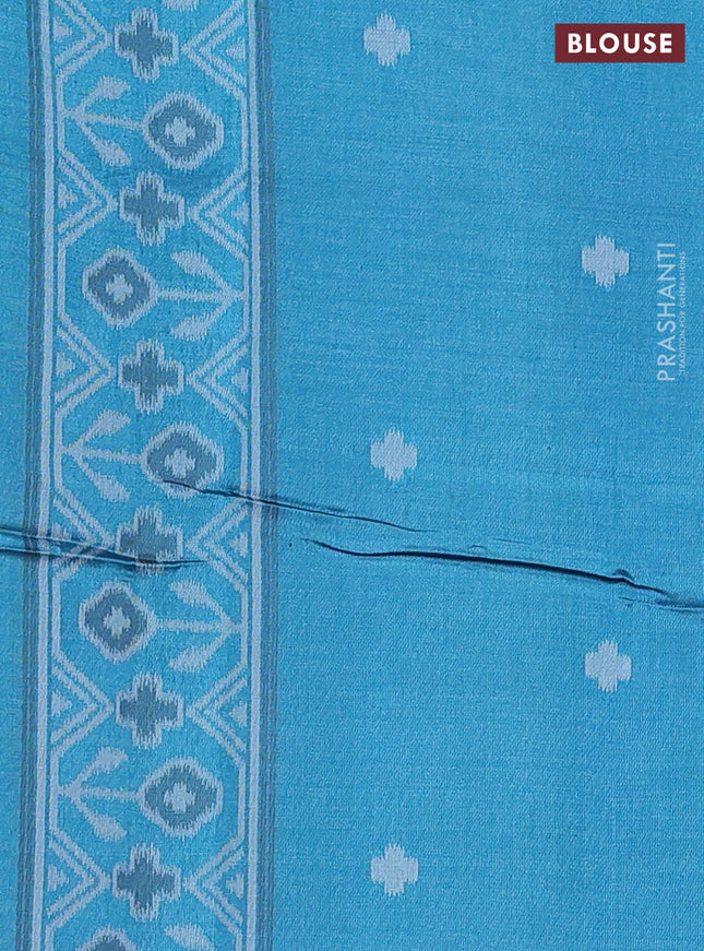 Sambalpuri semi silk saree red and pastel blue with allover ikat butta weaves and thread woven border