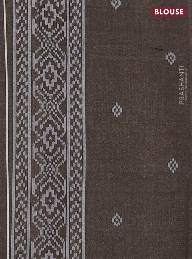 Sambalpuri semi silk saree maroon and military green with allover geometric ikat weaves and thread woven border