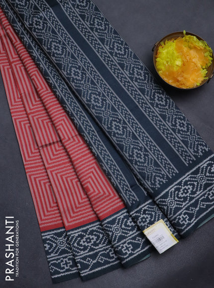 Sambalpuri semi silk saree rust shade and grey with allover geometric ikat weaves and thread woven border