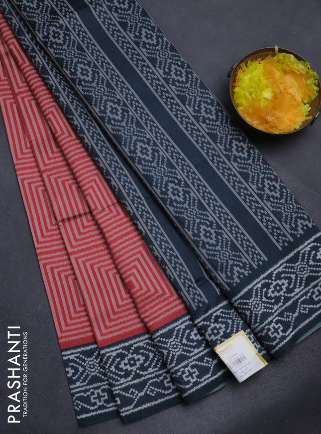 Sambalpuri semi silk saree rust shade and grey with allover geometric ikat weaves and thread woven border