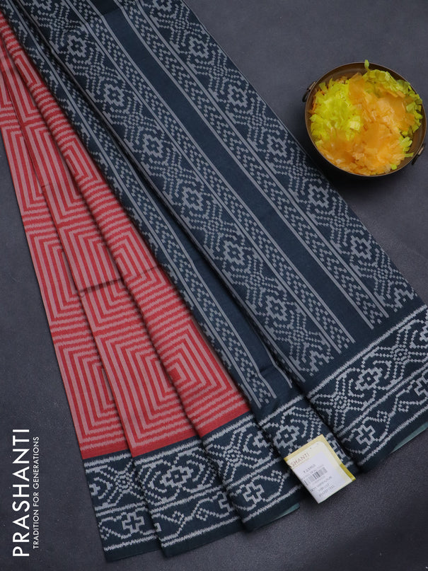Sambalpuri semi silk saree rust shade and grey with allover geometric ikat weaves and thread woven border