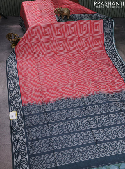 Sambalpuri semi silk saree rust shade and grey with allover geometric ikat weaves and thread woven border