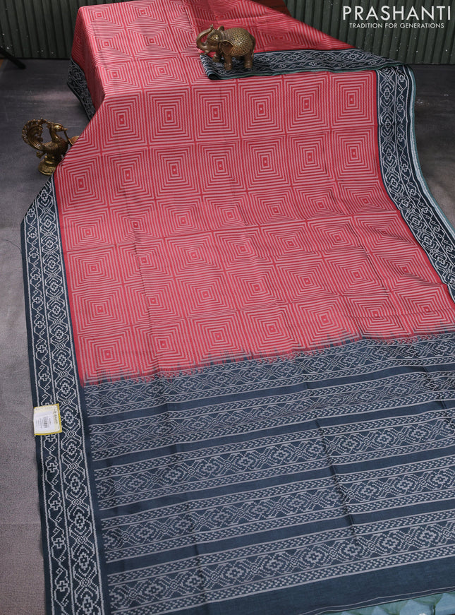 Sambalpuri semi silk saree rust shade and grey with allover geometric ikat weaves and thread woven border