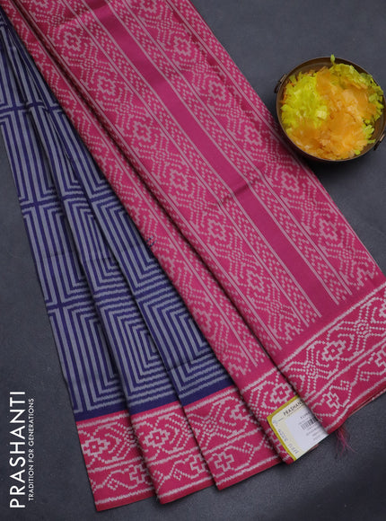 Sambalpuri semi silk saree blue and pink with allover geometric ikat weaves and thread woven border