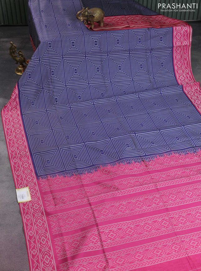 Sambalpuri semi silk saree blue and pink with allover geometric ikat weaves and thread woven border