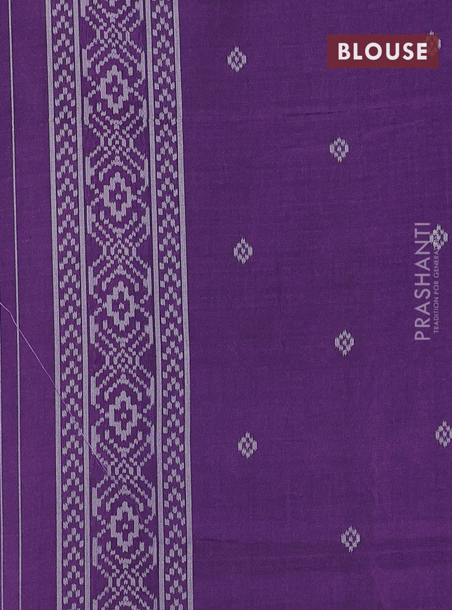 Sambalpuri semi silk saree teal green and violet with allover geometric ikat weaves and thread woven border