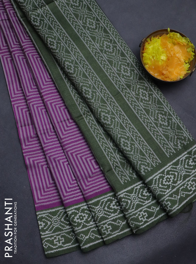 Sambalpuri semi silk saree purple and sap green with allover geometric ikat weaves and thread woven border
