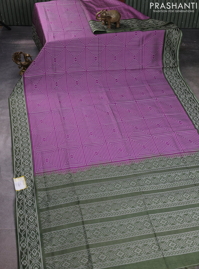 Sambalpuri semi silk saree purple and sap green with allover geometric ikat weaves and thread woven border