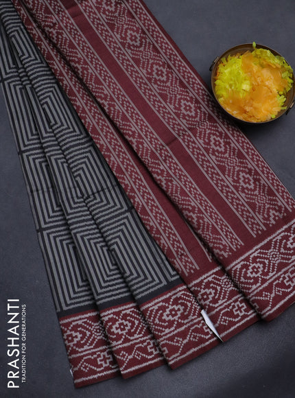 Sambalpuri semi silk saree black and deep maroon with allover geometric ikat weaves and thread woven border