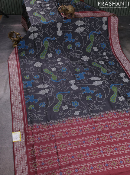 Sambalpuri semi silk saree black and maroon with allover ikat weaves and thread woven border