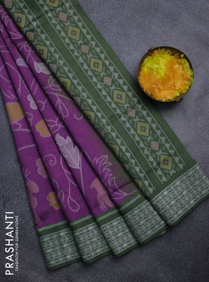 Sambalpuri semi silk saree purple and sap green with allover ikat weaves and thread woven border