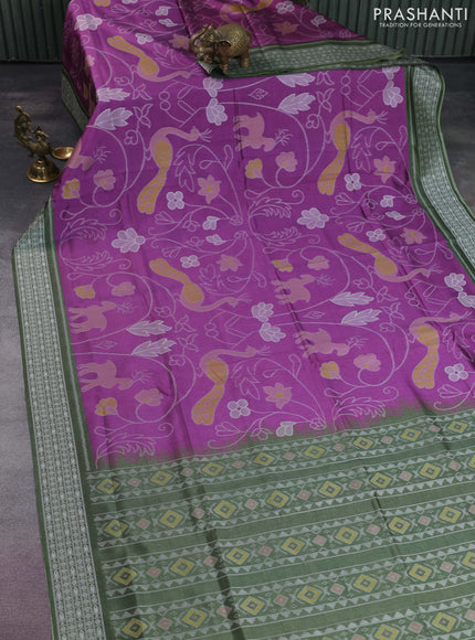 Sambalpuri semi silk saree purple and sap green with allover ikat weaves and thread woven border