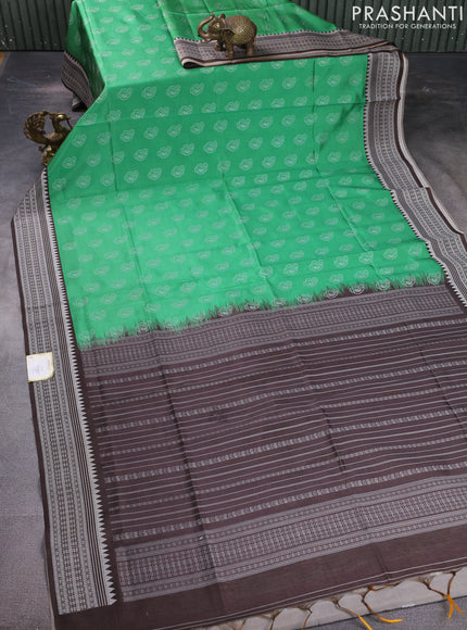 Sambalpuri semi silk saree green and brown with paisley butta weaves and thread woven border