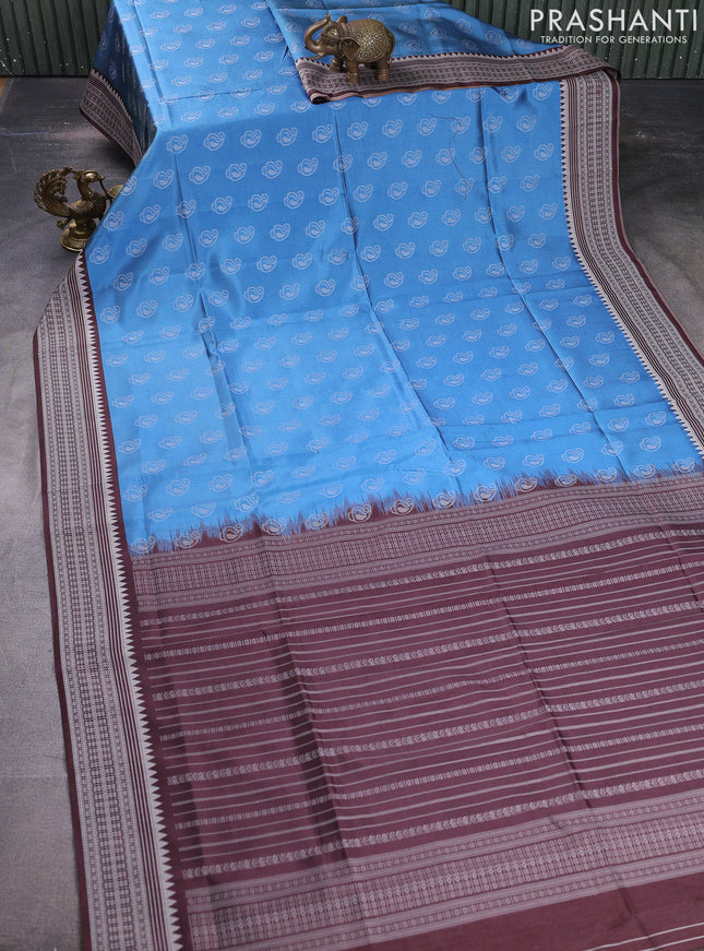 Sambalpuri semi silk saree light blue and brown with paisley butta weaves and thread woven border