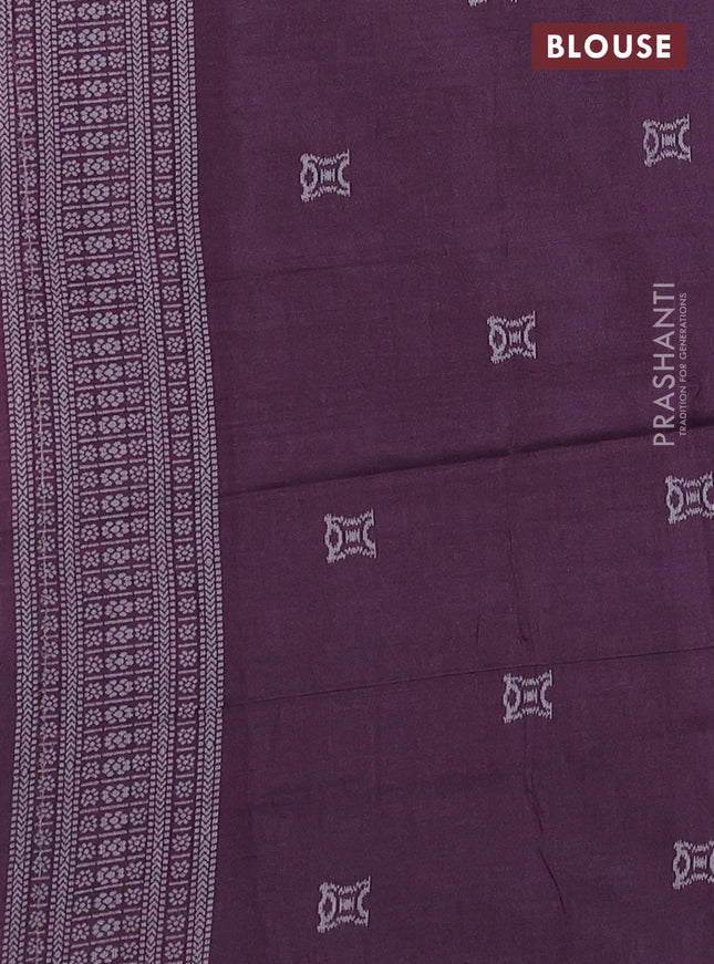 Sambalpuri semi silk saree light blue and wine shade with paisley butta weaves and thread woven border