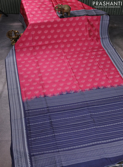 Sambalpuri semi silk saree pink and navy blue with paisley butta weaves and thread woven border